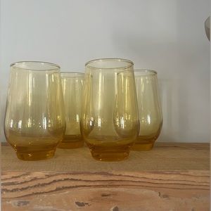 Vintage Set of 4 Libbey Golden Amber Tempo Glasses